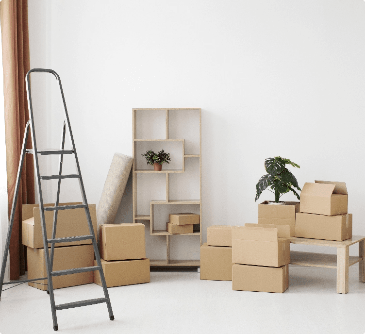 Boxes in an empty room
