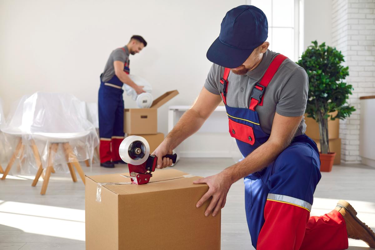 Men packing boxes